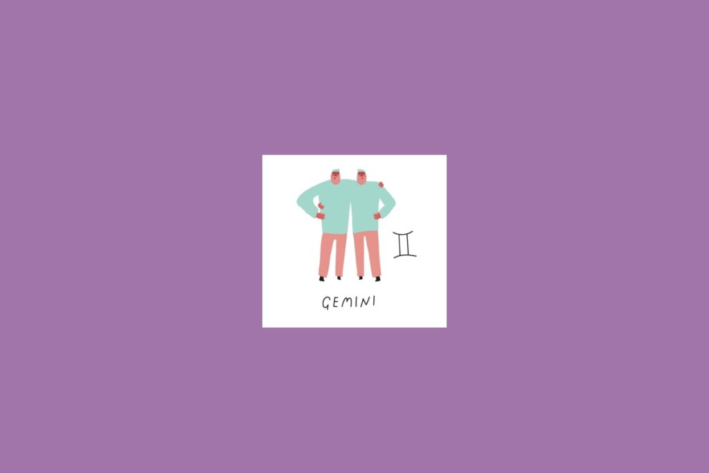 Ilustração de dois homens abraçados dentro de um quadrado branco sobre um fundo roxo