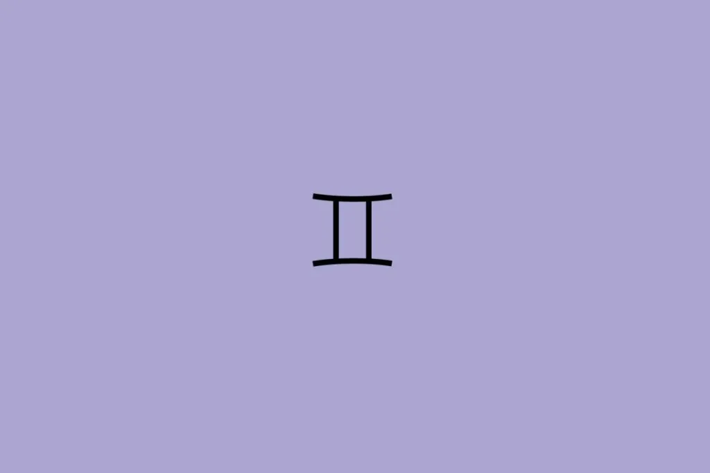 Ilustração do signo de gêmeos em preto em um fundo roxo