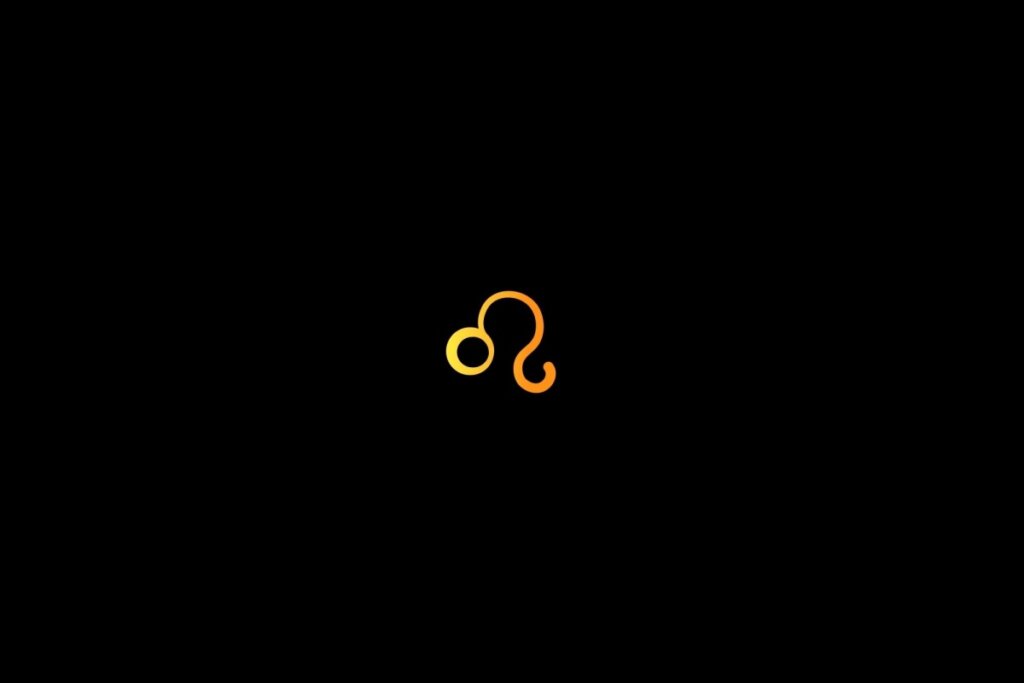Ilustração do signo de leão em amarelo, centralizado em um fundo preto