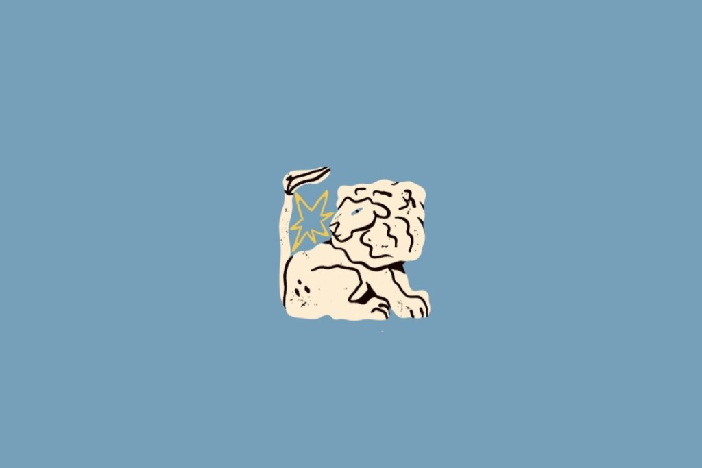 Ilustração de um leão em amarelo-claro sobre um fundo azul