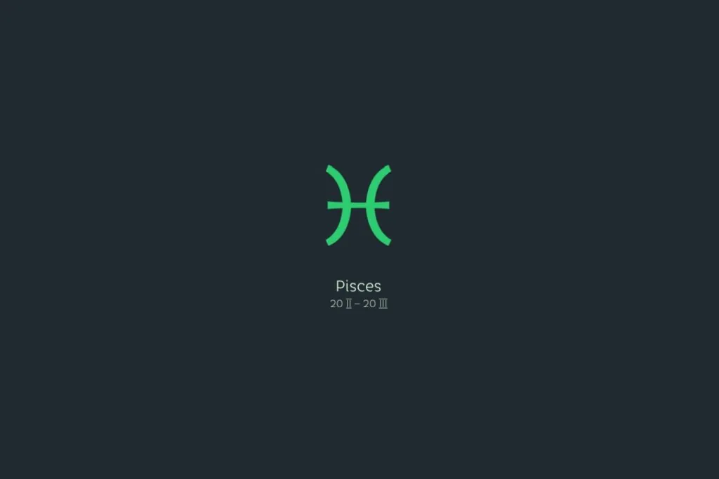 Ilustração do signo de peixes em verde-claro sobre um fundo verde-escuro