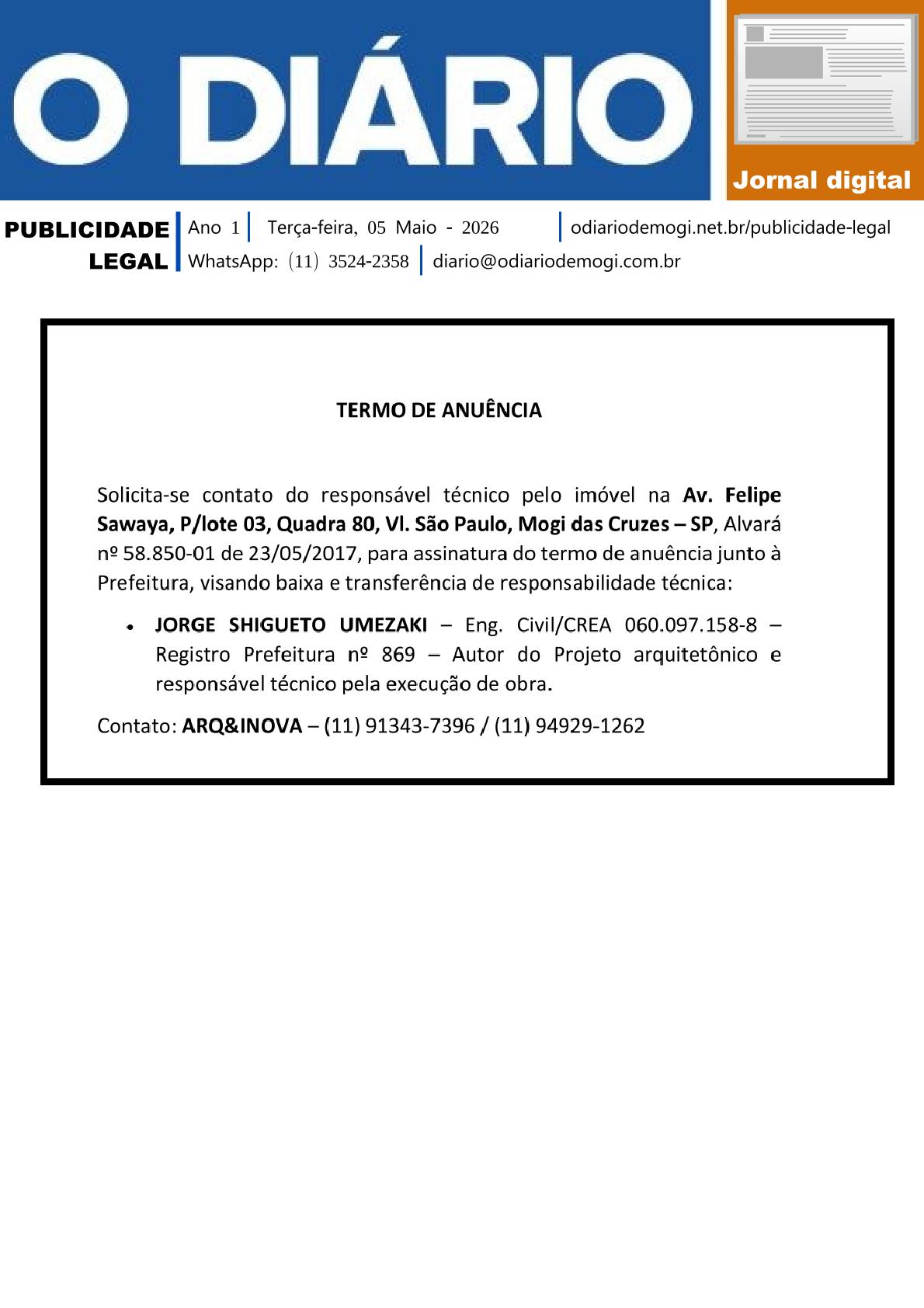 Terça-Feira, 05 de Maio 2026