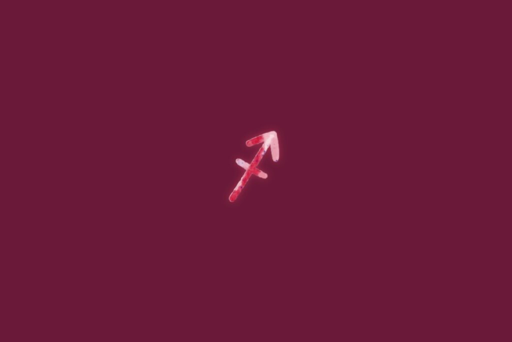 Ilustração do signo de sagitário centralizado em um fundo rosa