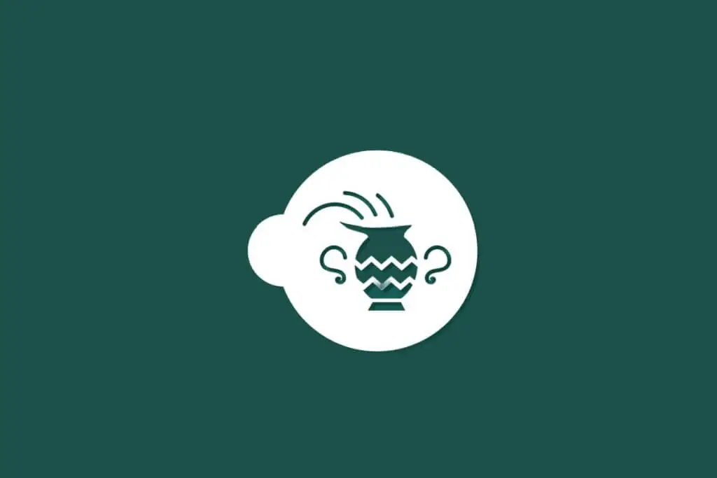 Ilustração do signo de Aquário contendo um vaso com ondas em fundo verde-escuro