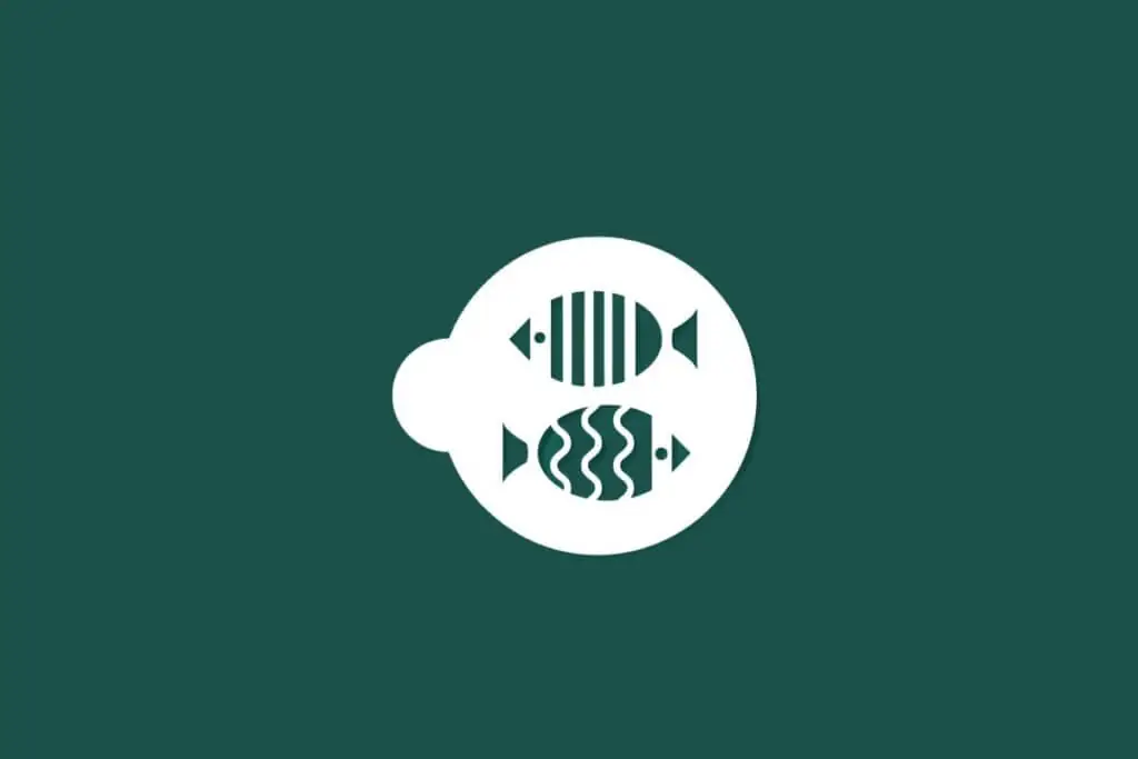 Ilustração do signo de Peixes contendo dois peixes em fundo verde-escuro