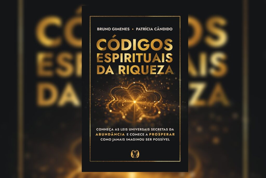 Capa do livro "Códigos espirituais da riqueza", com fundo preto e a ilustração de pontos dourados formando uma flor