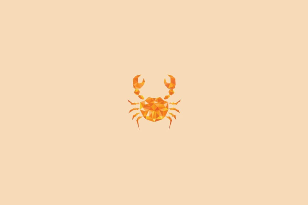 Ilustração do signo de câncer, na cor laranja, centralizado em um fundo laranja-claro