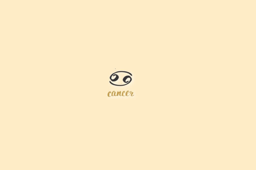 Ilustração do signo de câncer, centralizado em um fundo bege-claro, com o nome do signo embaixo