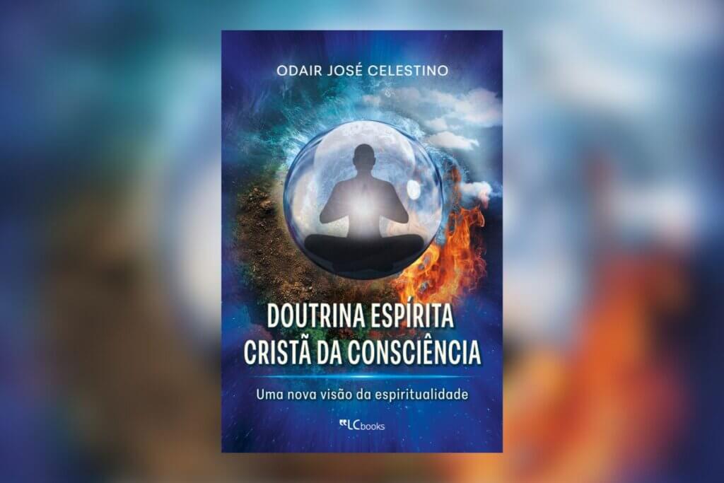 Capa de livro com título e nome do autor escrito em branco, com ilustração de um bola de cristal com um homem sentado dentro e representação dos 4 elementos ao redor