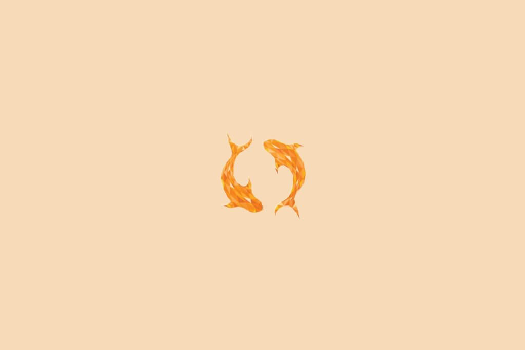 Ilustração do signo de peixes, na cor laranja, centralizado em um fundo laranja-claro