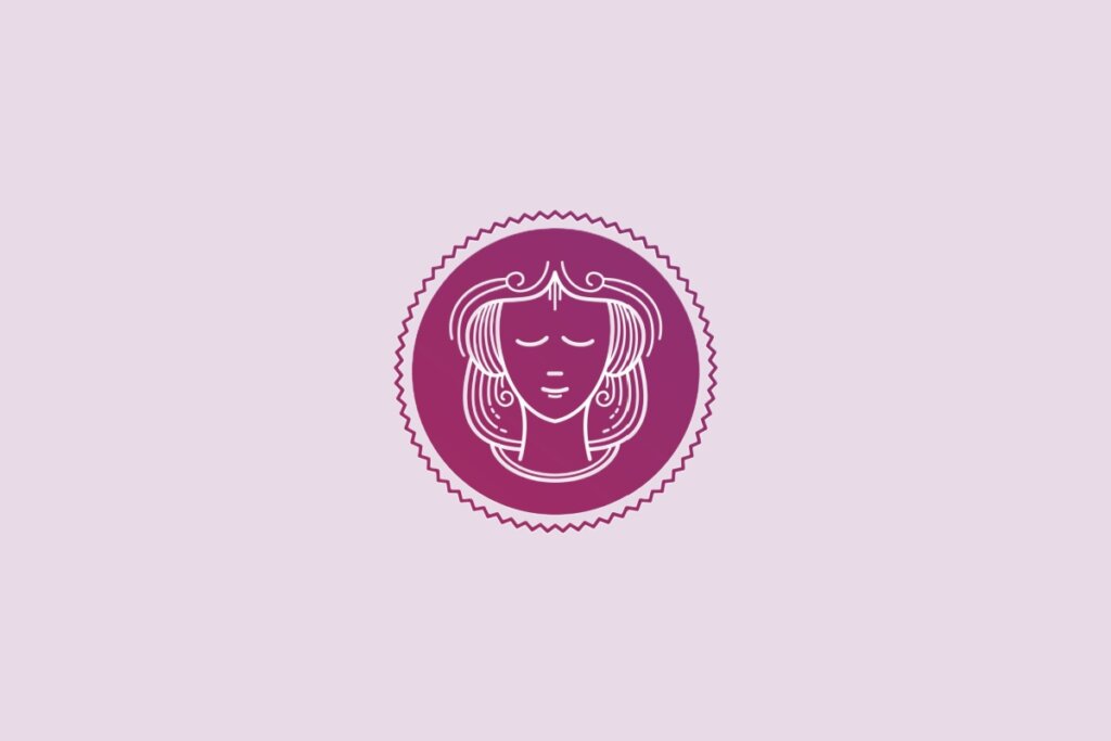 Ilustração de um círculo roxo com desenho de uma mulher no centro, representando o signo de virgem, sobre fundo lilás