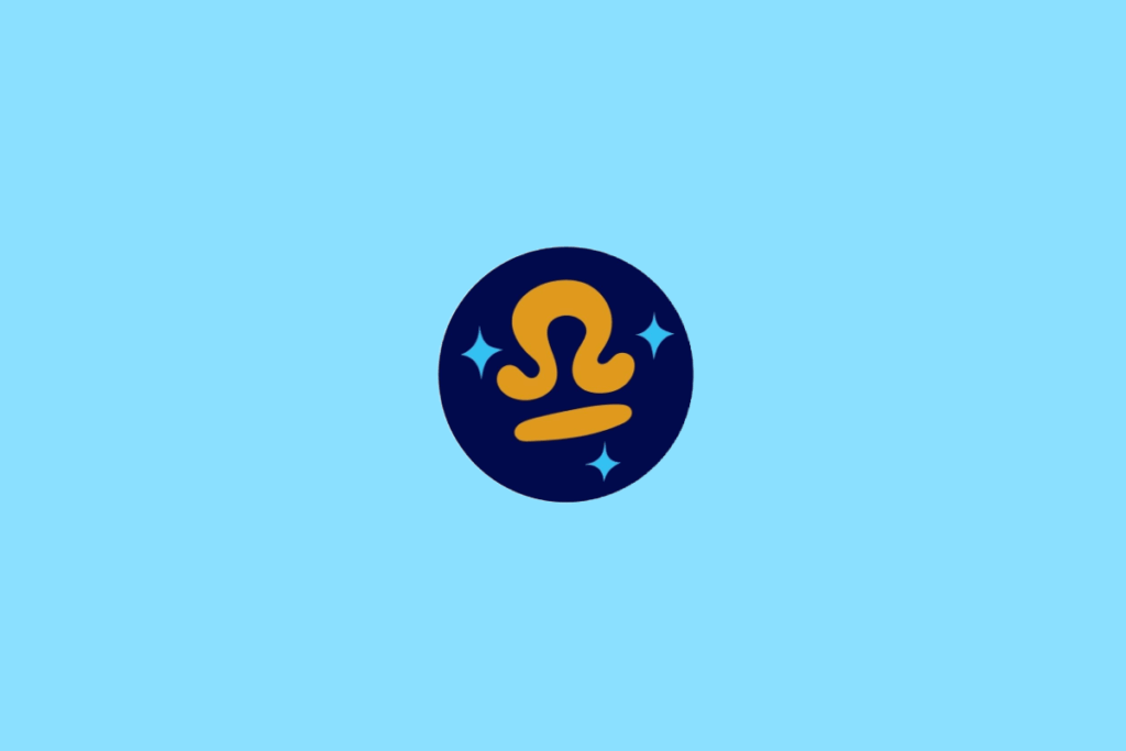 Ilustração do signo de Libra, contendo o símbolo da balança (uma linha horizontal com uma forma semicircular apoiada acima), em fundo azul-claro