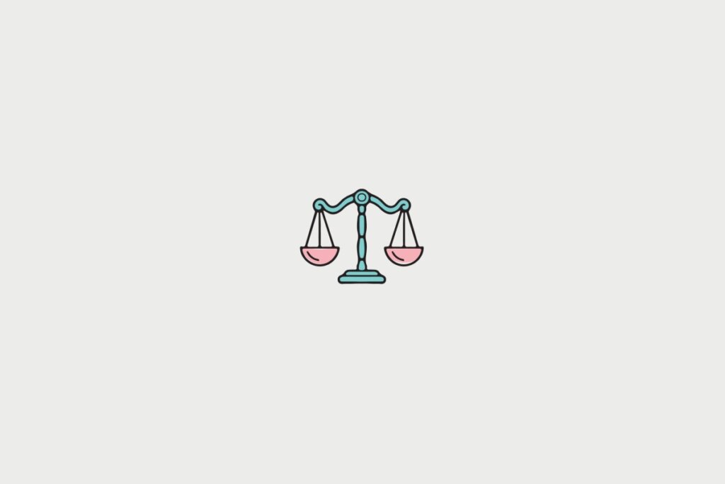 Ilustração de um balança, centralizado em fundo cinza-claro, representando o signo de libra