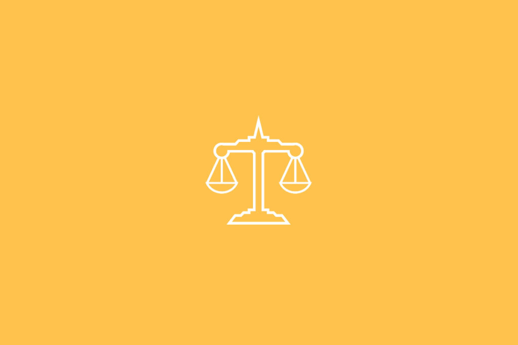 Ilustração do signo de Libra em fundo amarelo, com uma balança equilibrada