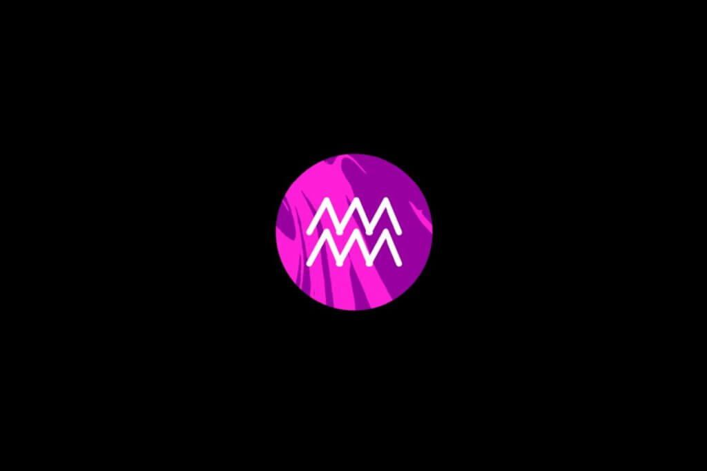 Ilustração do signo de aquário, dentro de um círculo rosa, sobre um fundo preto
