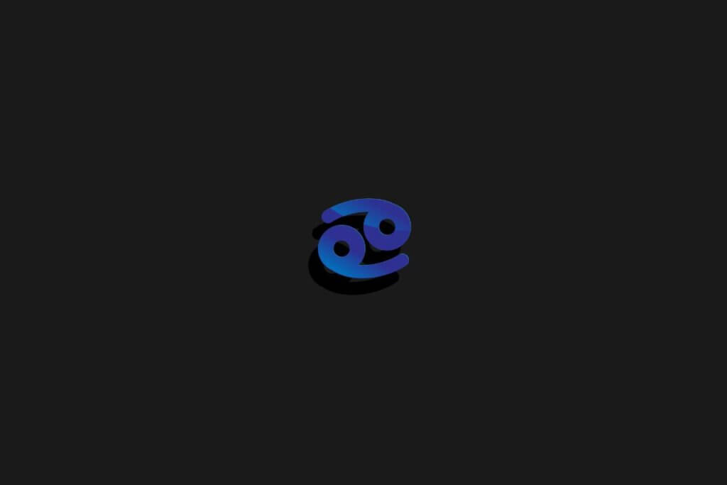 Símbolo do signo de câncer na cor azul e centralizado em um fundo preto