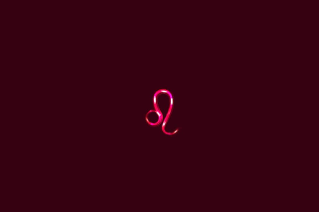 Ilustração do signo de leão rosa em um fundo vermelho