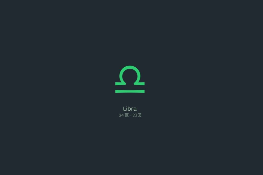 Ilustração do signo de libra em verde-claro sobre um fundo verde-escuro