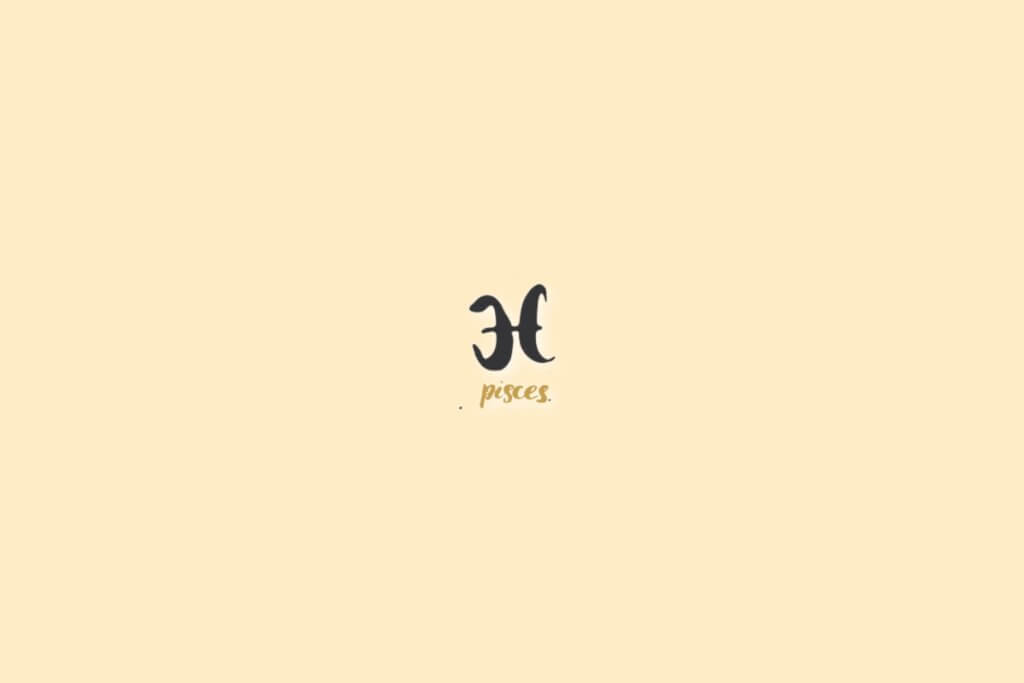 Ilustração do signo de peixes, centralizado em um fundo rosa-claro, com o nome do signo embaixo