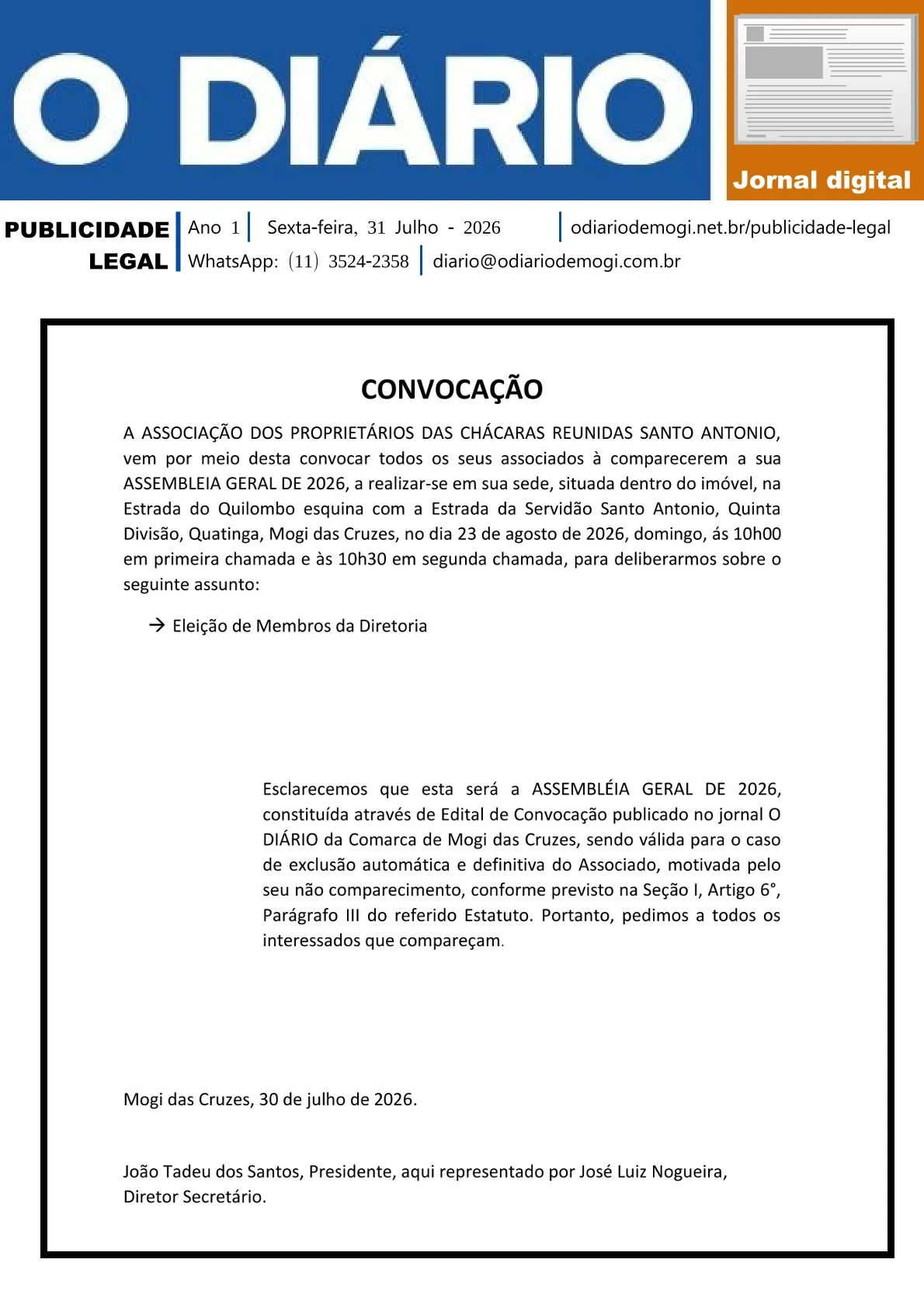 Sexta-feira, 31 de Julho
