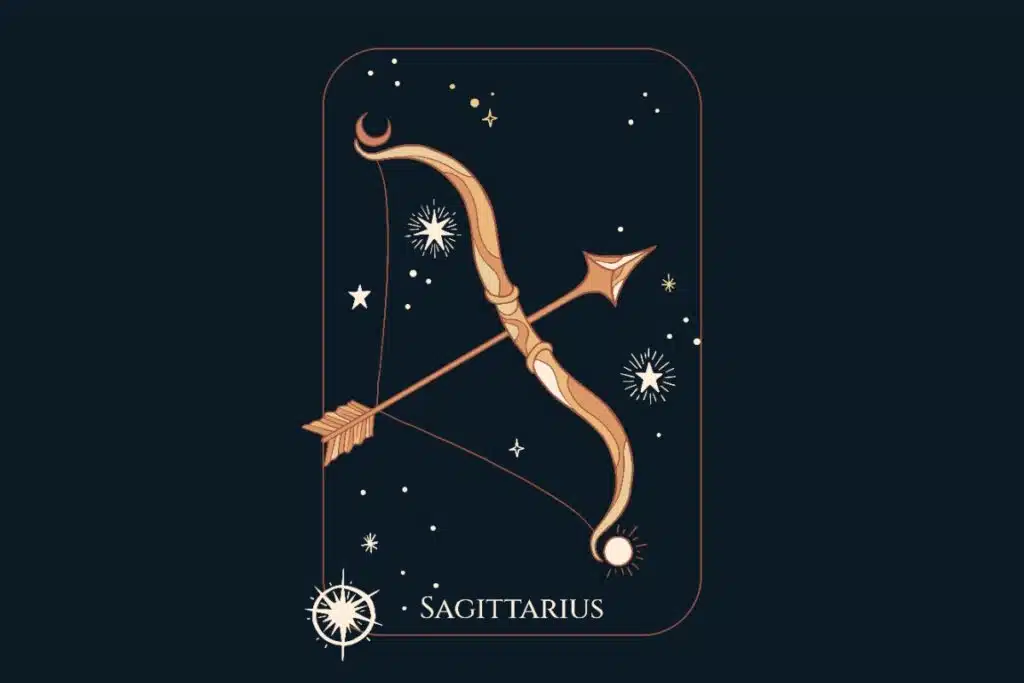 Ilustração do signo de Sagitário em um fundo azul