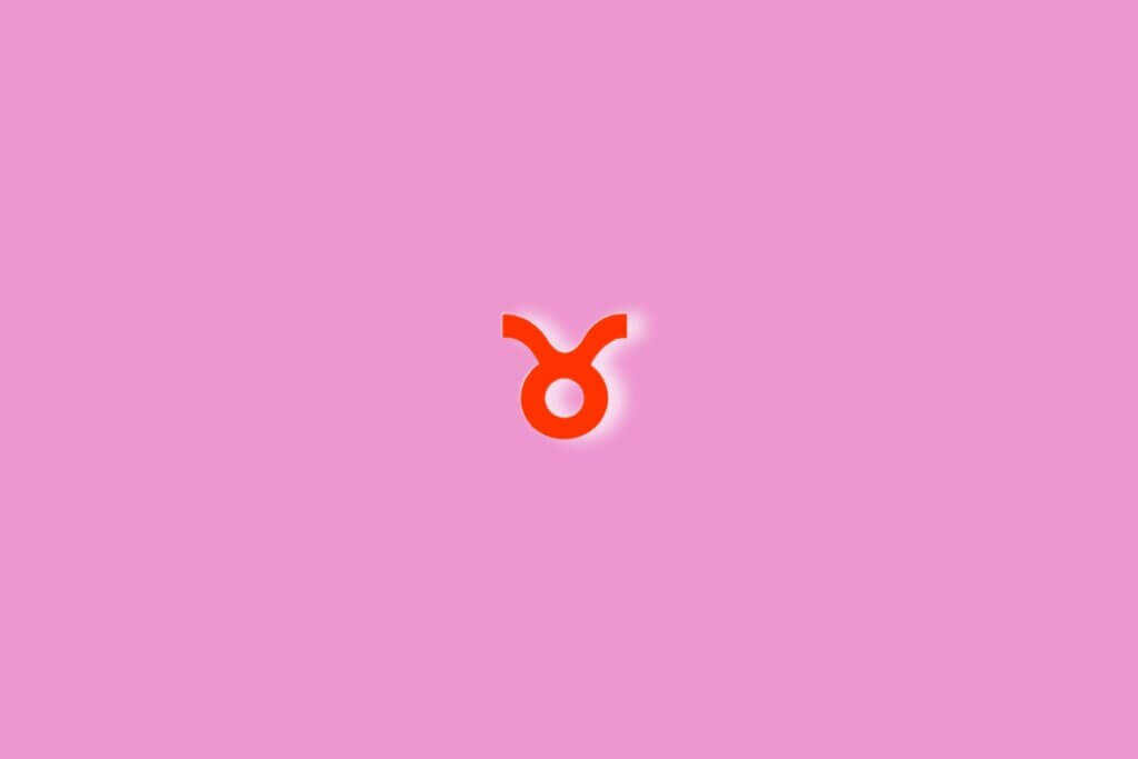 Fundo rosa com o símbolo do signo de touro em vermelho no centro da imagem. Luz branca ao redor dele