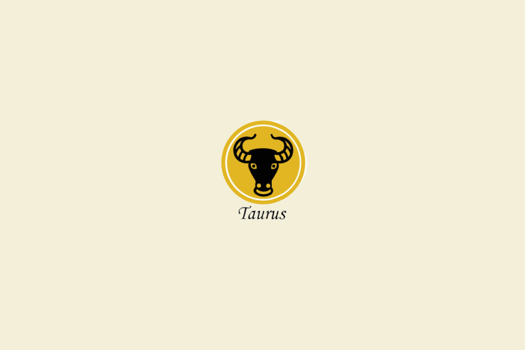 Ilustração de um touro, dentro de um círculo amarelo-escuro, representando o signo de touro, em fundo amarelo-claro
