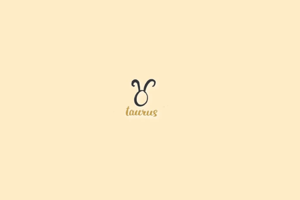 Ilustração do signo de touro, centralizado em um fundo rosa-claro, com o nome do signo embaixo