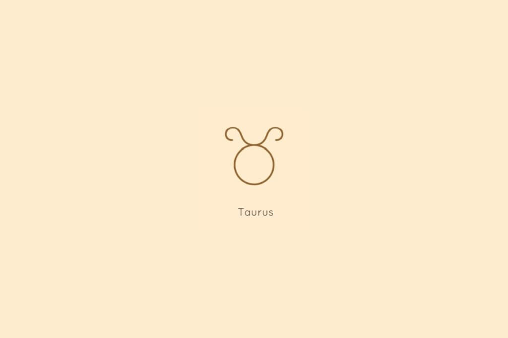 Ilustração do signo de touro, centralizado em um fundo amarelo, com o nome do signo abaixo