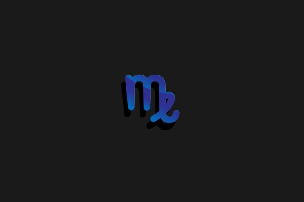 Símbolo do signo de virgem na cor azul e centralizado em um fundo preto