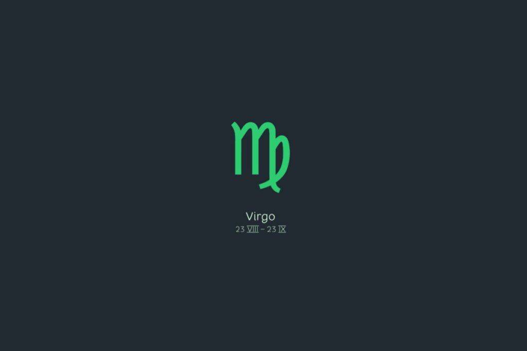 Ilustração do signo de virgem em verde-claro sobre um fundo verde-escuro