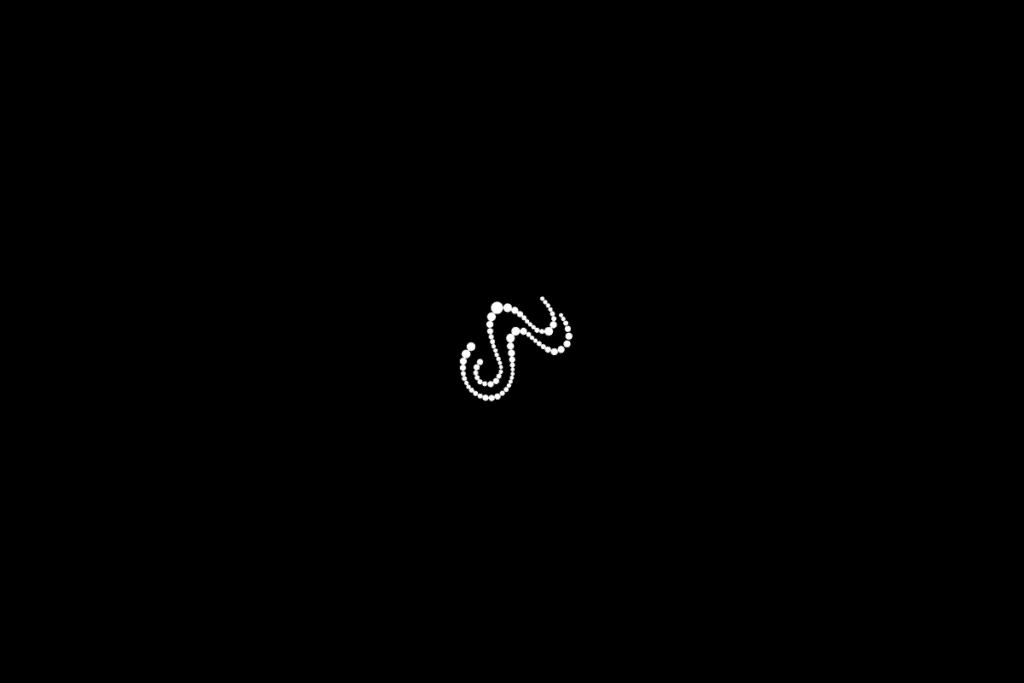 Ilustração do signo de aquário formado por bolinhas na cor branca, centralizado em fundo preto
