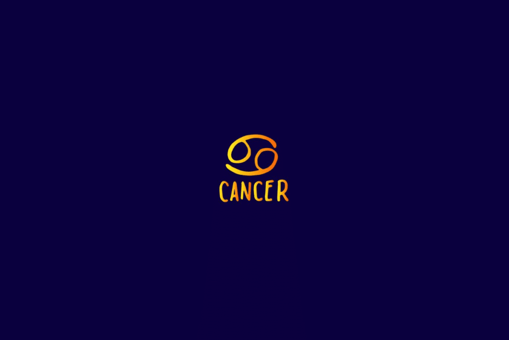 Ilustração do signo de câncer em amarelo e centralizado em fundo azul-escuro