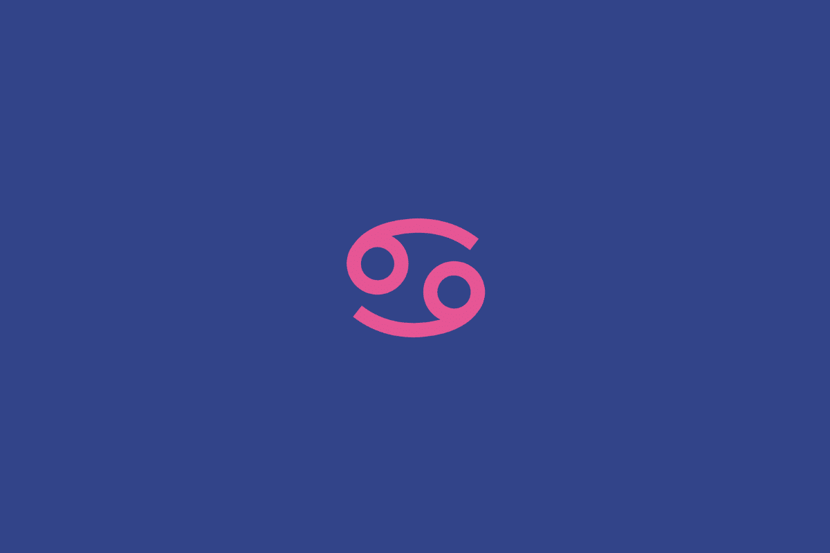 Ilustração do signo de câncer na cor rosa e centralizado em fundo azul-escuro