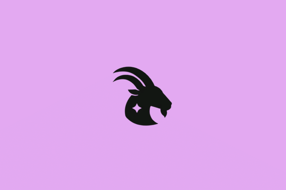Símbolo do signo de Capricórnio em preto com uma estrela em fundo roxo