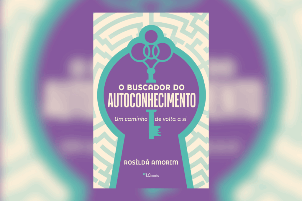 Capa do livro “O buscador do autoconhecimento”, com uma chave dentro de um buraco de fechadura. Capa do livro “O buscador do autoconhecimento”, com uma chave dentro de um buraco de fechadura.