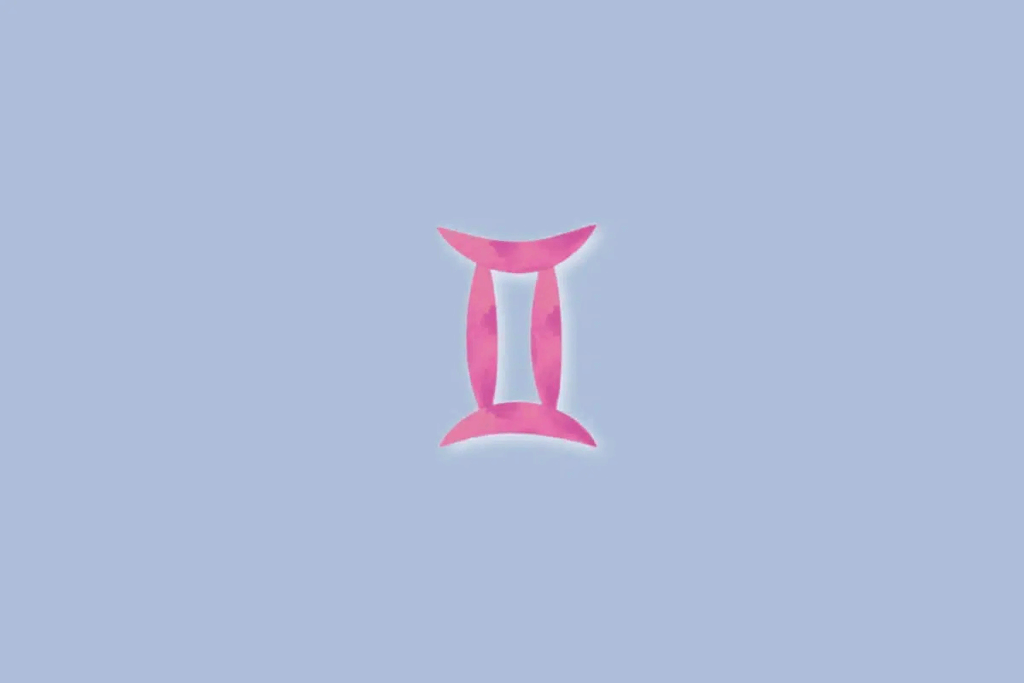 Ilustração do signo de gêmeos na cor rosa e sobre um fundo azul-claro 