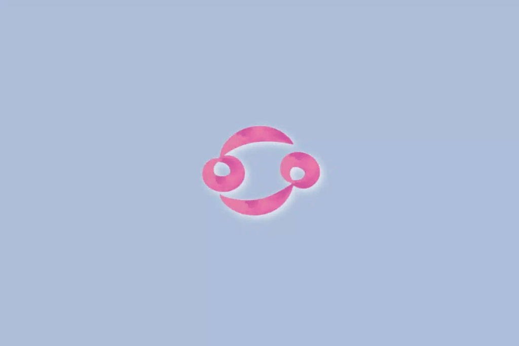 Ilustração do signo de câncer na cor rosa e sobre um fundo azul-claro 