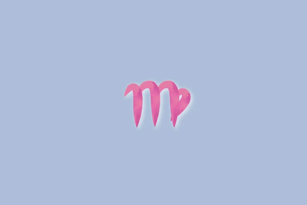 Ilustração do signo de virgem na cor rosa e sobre um fundo azul-claro 