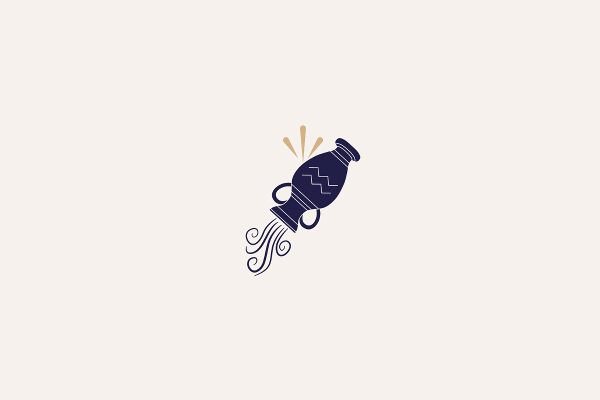 Ilustração do signo de aquário em azul-escuro com três traços beges acima e centralizada em fundo bege-claro