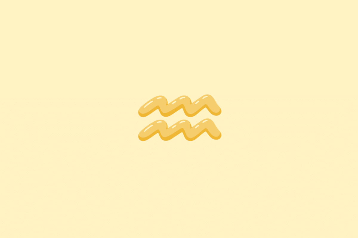 Ilustração do símbolo do signo de Aquário, formado por duas linhas onduladas paralelas em tom amarelo-dourado, sobre um fundo liso em amarelo-claro.