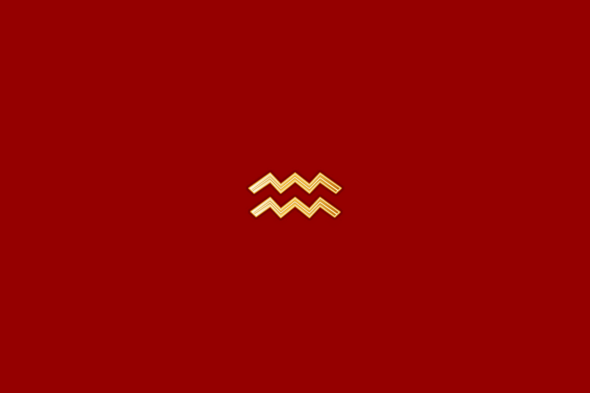 Ilustração do signo de aquário em dourado, centralizado em fundo vermelho