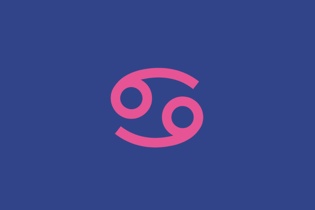 O símbolo astrológico do signo de Câncer em rosa sobre um fundo azul-escuro